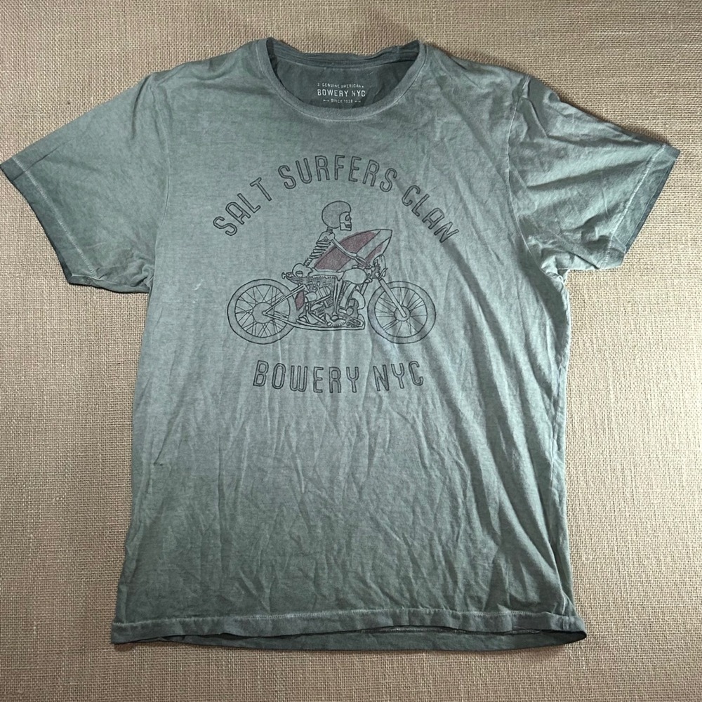 Bowery NYC Salt Surfers Clan Graphic T-Shirt XL Green Made in Italy 28BWTMA307